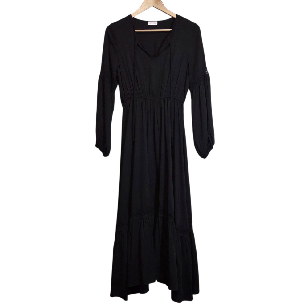 Pink Lily Black Tiered Maxi‎ Dress Dark Cottagecore Whimsigoth Womens S